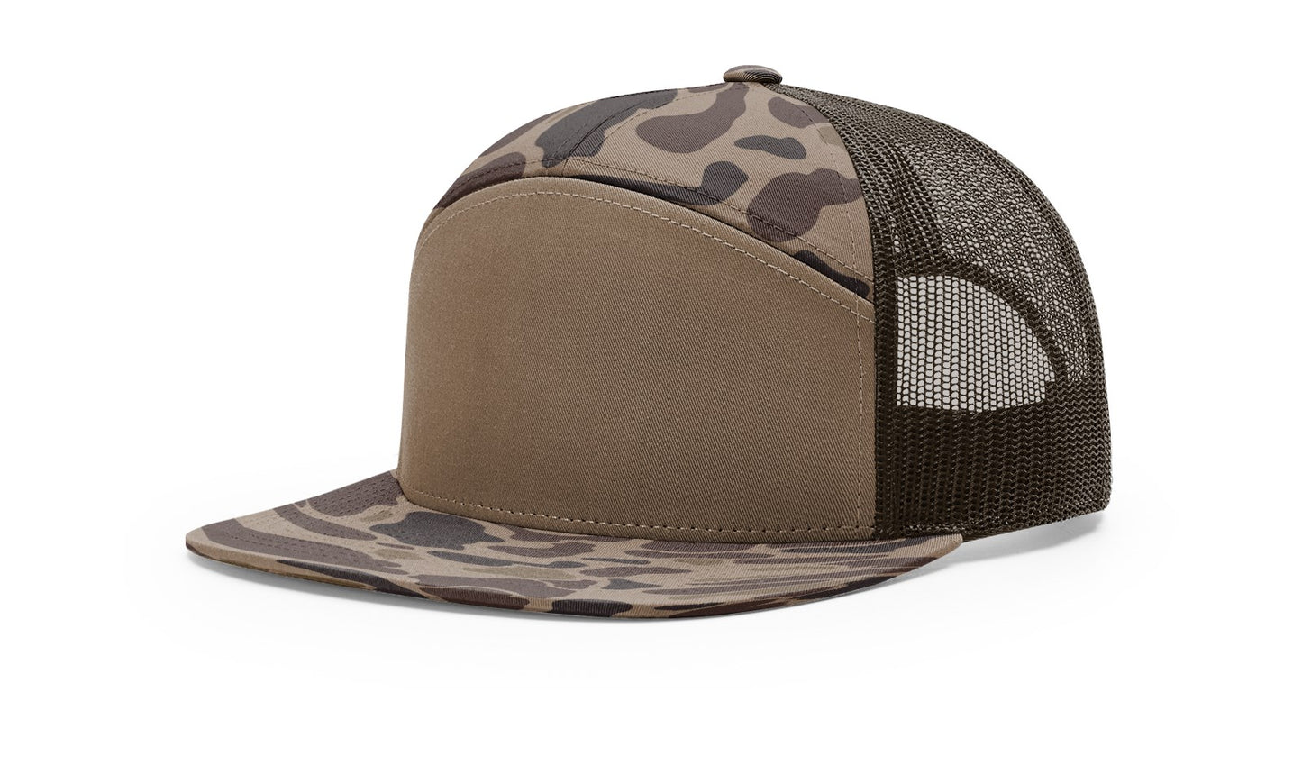 Custom Richardson 168 Camo 7 Panel SnapBack with Leatherette Patch