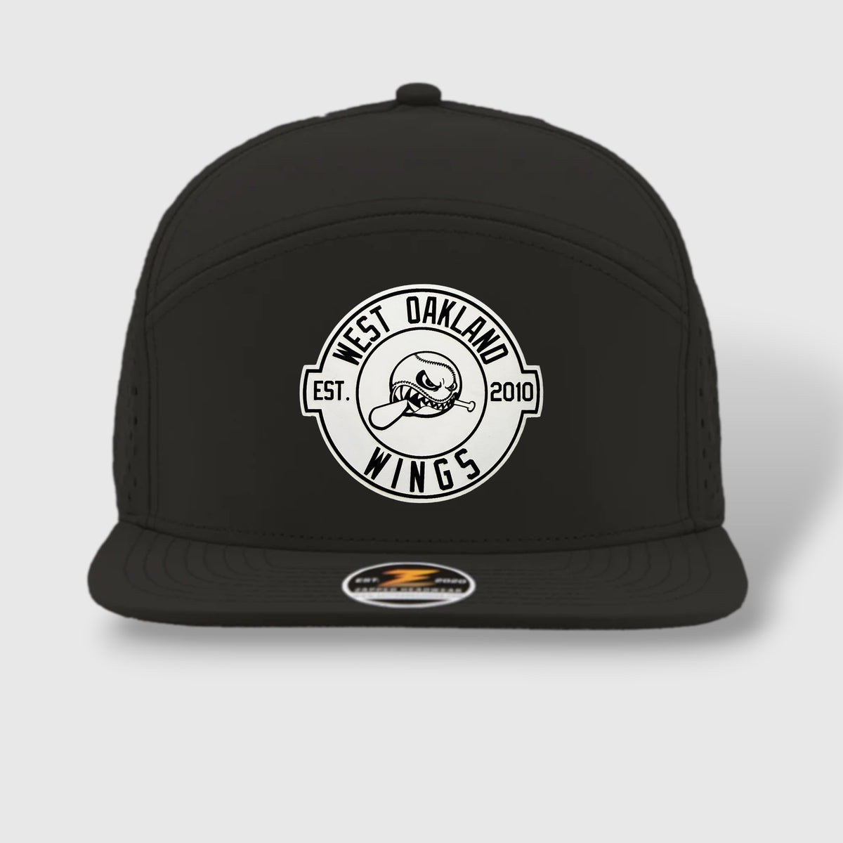 WOW Zapped Headwear Brand 7 Panel Flat Bill WOW Emblem