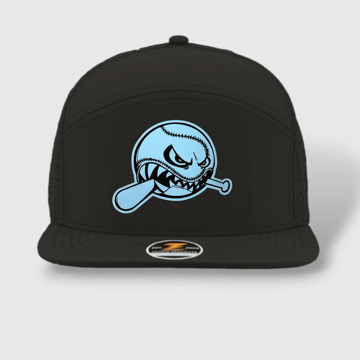 WOW Zapped Headwear Brand 7 Panel Flat Bill Baseball Logo